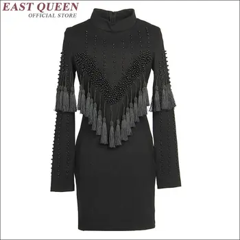 Nauja Rudens šiuolaikinės qipao suknelė ilgomis rankovėmis cheongsam sexy juoda kutas mygtuką priekyje suknelė stovėti apykaklės-line mini suknelė KK1149