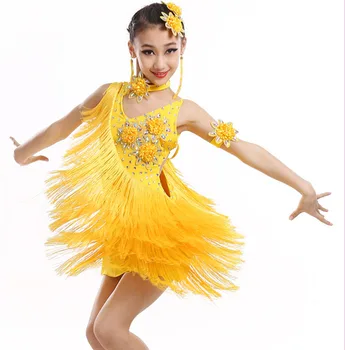 Nauja vaikai kutas gėlių lotynų Rumba, cha cha, salsa tango vestido latino-lotynų šokių suknelė konkurencijos geltona violetinė raudona