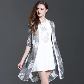 Nauja vasaros dėvėti atsitiktinis suknelė Moterims šifono spausdinimo dviejų dalių apranga europos mados dizaino vestidos plonas drabužių plius dydis