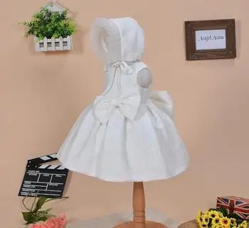 Naujagimių Krikšto Suknelė Baby Girl Balta Pirmojo Gimtadienio Dėvėti Mielas Rankovių Bamblys Mergina Krikštynų Suknelė Drabužius+ Hat