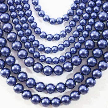 Naujai gana mėlynas apvalus shell imituojamas-pearl 7 eilių karoliai, auskarai krištolo karoliukai elegantiškas vestuvių šalis papuošalų rinkinys B1308