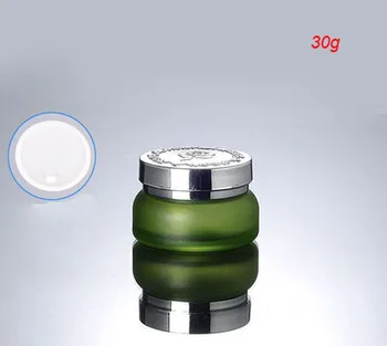 NAUJAS 30G žalioji stiklinės grietinėlės indelį su sidabro dangteliu ,stiklo kosmetikos konteinerių grietinėlės indelį ,žalia šalčio 30 g Kosmetikos stiklo butelis