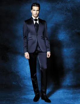 Naujas Atvykimo Groomsmen Mandarinų Atvartas Jaunikis Tuxedos Tamsiai Mėlyna Vyrų Kostiumai, Vestuvių Geriausią Vyro (Striukė+Kelnės) B999
