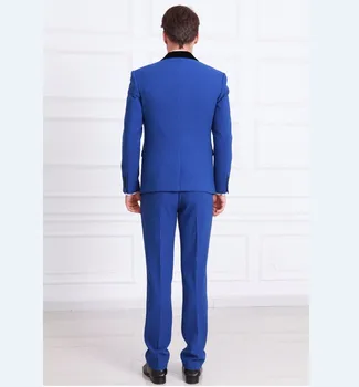 Naujas Atvykimo Groomsmen Skara Black Atvartas Jaunikis Tuxedos Royal Blue Vyrų Kostiumai, Vestuvių Geriausią Vyro Švarkas (Striukė+Kelnės+Kaklaraištis+Liemene) B950