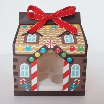 Naujas atvykimo Kalėdų namas saldainių dėžutė/ 4 skylės torto pakuotės/cupcake /tortas turėtojas pakuotės apdaila
