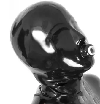 Naujas Atvykimo Latekso Gaubtu su burnos vamzdelis Juoda Latekso Kaukė Atgal Zip Sunkiųjų Latekso Kaukė 1,0 mm storio
