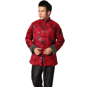 Naujas Atvykimo Raudona Kinų Stiliaus vyriški Žiemos Storio Outwear Naujovė Mygtuką Striukė Mandarinų Apykaklės Tango Kostiumas M L XL XXL XXXL