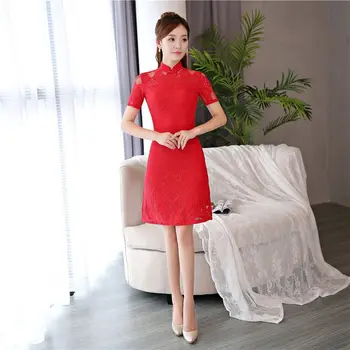 Naujas Atvykimo Stilingas Moterų Mini Cheongsam Mados Trumpas Kinų Stiliaus Nėrinių Suknelė Qipao Vestido Dydis S M L XL XXL XXXL 23582C
