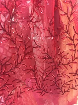 Naujas atvykti Afrikos blizgančiais tiulio nėrinių Karšto naujas raudonas Spalva guipure afrikos seka nėrinių audinio Nigerijos vestuvių suknelės