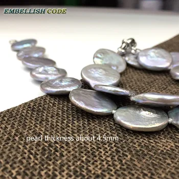 NAUJAS baroko perlas didelis dydis choker pareiškimą karoliai pilka spalvinga apvalios monetos plokščios formos natūralių gėlavandenių perlų veido kartus