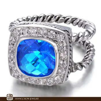 Naujas! Derliaus bižuterijos Mėlyna Kristalų 925 Sterlingas Sidabro Žiedas R1208