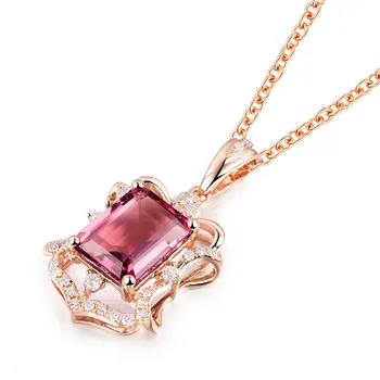 Naujas Dizainas 18Kt Rose Gold Diamond Pink Turmalinas Vestuvių Pakabukas Smaragdas Iškirpti Papuošalai Pardavimui WP078