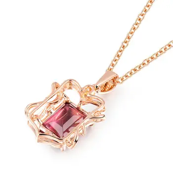 Naujas Dizainas 18Kt Rose Gold Diamond Pink Turmalinas Vestuvių Pakabukas Smaragdas Iškirpti Papuošalai Pardavimui WP078