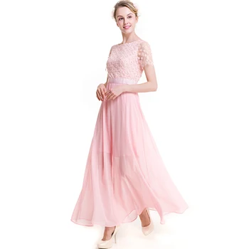 Naujas dizainas Moterims, ilgą šifono suknelę 2017 big swing nėriniai siuvinėjimo tinklelio, mielas rožinis suknelės elegantiškas plus size vestidos