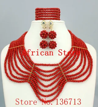 Naujas Dizainas Multistrand Nigerijos Vestuvių Papuošalų Rinkinys Su Reino Gėlių Moterims Afrikos Karoliukai Papuošalų Rinkinys SD808-5