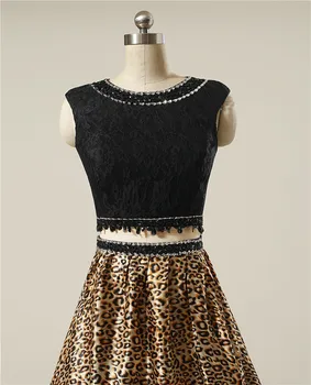 Naujas Dviejų dalių Ilgai Prom Dresses Leopard grūdų, 2 Gabalas Vakare Prom Chalatai Krištolo Karoliukai Vestuves Suknelė