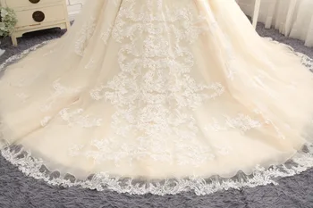 Naujas Elegantiškas Ilgas Vestuvių Suknelė iki 2018 m. V-kaklo, ilgomis Rankovėmis Koplyčia Traukinys Appliques Tiulio Nėrinių-Line Nuotakos Suknelės Vestido de noiva