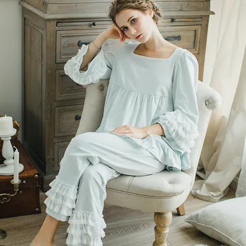 Naujas Elegantiškas Rudenį ir Žiemą Moterims Princesė Medvilnės Pižama Nustatyti Lady Pyjimas Sleepwear Europos Retro Stiliaus Namų drabužiai SW1718