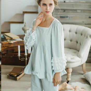 Naujas Elegantiškas Rudenį ir Žiemą Moterims Princesė Medvilnės Pižama Nustatyti Lady Pyjimas Sleepwear Europos Retro Stiliaus Namų drabužiai SW1718