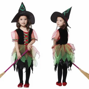 Naujas Halloween Nėrinių Elegantiškas Ragana Kostiumu Mergina Magic Fairy Cosplay Vaikai Helovinas Drabužius Fantasia Helovinas