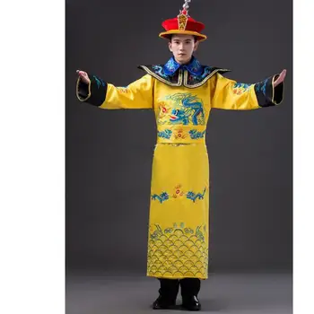 Naujas Kinijos Tradicinių Drabužių Imperatorius Princas Rodyti Čing Dinastijos Imperatorius Cosplay Kostiumas Skraiste su Skrybėlę Kostiumas Vienas Dydis