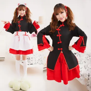 Naujas Kinų stiliaus Raudona Juoda Moterims Seksualus Japonija Japonijos Lolita Tarnaitė Suknelė Cosplay Kostiumas Apranga
