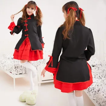 Naujas Kinų stiliaus Raudona Juoda Moterims Seksualus Japonija Japonijos Lolita Tarnaitė Suknelė Cosplay Kostiumas Apranga
