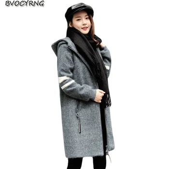 Naujas Korėjos Mados Laisvalaikio Womem Audinio Paltai Žiemos Gobtuvu Didelis Metrų Vilnos Striukė Parko Moterų Vidutinio Stiliaus Šiltų Viršutinių Drabužių Siuvimas Q932