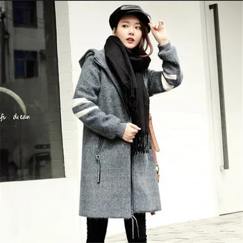 Naujas Korėjos Mados Laisvalaikio Womem Audinio Paltai Žiemos Gobtuvu Didelis Metrų Vilnos Striukė Parko Moterų Vidutinio Stiliaus Šiltų Viršutinių Drabužių Siuvimas Q932