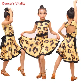Naujas Leopard lotynų Šokio Spektaklis Suknelė Ponia/Merginos be Rankovių Backless Suknelė Vaikų Pramoginių Šokių Konkursas Drabužiai