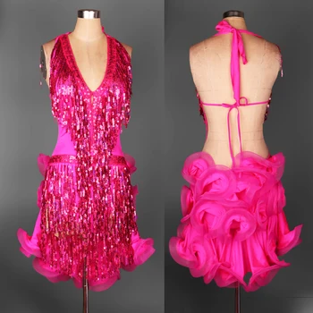 Naujas lotynų šokių kostiumas vyresnysis seksualus Gilus V diržo blizgančiais kutas lotynų šokių suknelė moterims lotynų šokių konkurencijos suknelės 9 spalvos