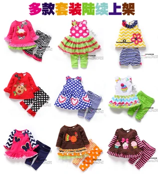 Naujas m. pavasario vasaros vaikų drabužių rinkinys kūdikių mergaičių mielas marškinėliai + kelnės 2vnt rinkiniai Dryžuotas dot animacinių filmų gėlių mergaičių drabužiai