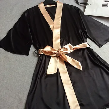 Naujas Mados Juodojo Aukso Moteriški Šilko Sleep & Lounge TRobe Suknelė Moteriškas Apatinis Trikotažas Klasikinis Pižamą Kimono Sleepwear Su Diržo Vienas Dydis 0010