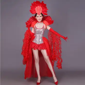 Naujas mados Moterų pilvo šokių drabužius Naktį Seksualus šokis Samba Rio de žaneiro Karnavalas Kostiumas, pilvo šokio kostiumas su Plunksnų Galvos gabalas
