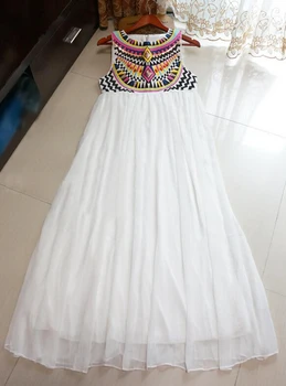 Naujas Mados Sunkiųjų Siuvinėta Suknelė iki 2018 m. vasaros rankovių Elegantiškas Temperamentas Bohemijos Paplūdimio Ilga Suknelė G372