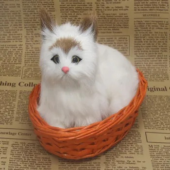 Naujas Modeliavimo katė polietileno&kailiai, geltona galva katė modelis į krepšelį dovana, apie 16x11cm y0199