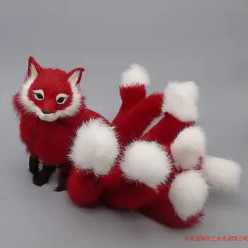 Naujas modeliavimo red fox žaislas polietileno & kailiai devynių uodegų lapė modelis dovana, apie 35x18cm 193