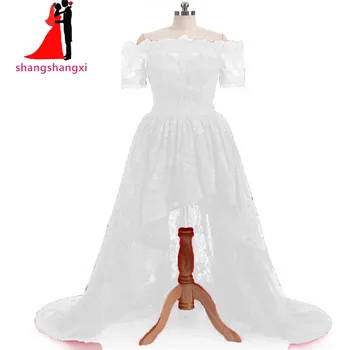 Naujas Nekilnojamojo Nuotraukas Hi-Lo Promenadzie Suknelė trumpomis Rankovėmis Nėrinių vakarinę suknelę 2017 Raudona nuo Peties Maxi Suknelė