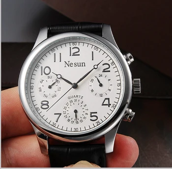 Naujas Nesun Vyrų Laikrodžiai Prekės Prabangius Kvarcas Žiūrėti Vyrų Daugiafunkcinis Laikrodžius natūralios Odos reloj hombre laikrodis N8481-1