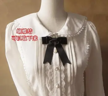 Naujas prekinis ženklas Japanese Lolita cute vėjo nėrinių marškinėliai šifono balti marškinėliai moterims ilgomis rankovėmis pynimas palaidinė w1964
