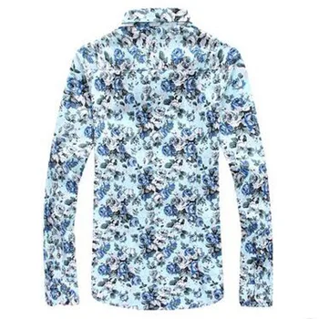 Naujas Prekės ženklas Gėlių Shirt Spausdinti Slim Long Sleeve T Shirt Vyrai Tee Turn-žemyn Laisvalaikio vyriški Marškinėliai Medvilnės t Marškiniai Plius Dydis 5XL #V0