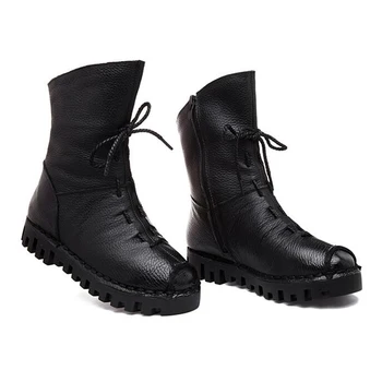 Naujas Pusėje užtrauktukas laisvalaikio moteriški žieminiai batai, Rankų darbo odiniai batai Triušio plaukų Moterų batai platformos batai moterims k347