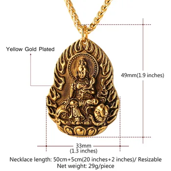 Naujas Rytų Azijos Budistų Papuošalai Avalokitešvara Karoliai Nerūdijančio Plieno/Yellow Gold Spalvos, Lynai, Grandinės Vyrų/Moterų Collier GP2473