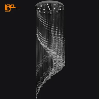 Naujas spiralinės konstrukcijos didelių kristalų liustra apšvietimo blizgesio aukštos lubos liustra AC110-240V modernūs laiptai liustra