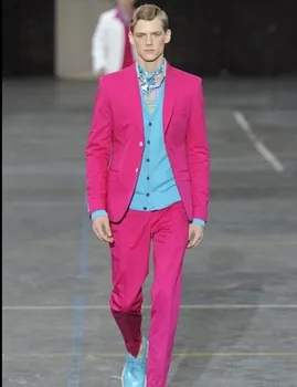 Naujas Stilius Groomsmen Žingsniu Atvartas Jaunikis Tuxedos Hot Pink Vyrų Kostiumai Du Mygtukai Vestuvių Geriausią Vyro (Striukė+Kelnės) B926