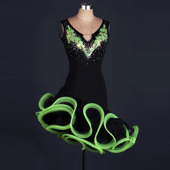 Naujas stilius lotynų šokių kostiumas seksualus vyresnysis spandex siuvinėjimas rankovių lotynų šokių suknelė moterims lotynų šokių suknelės S-4XL