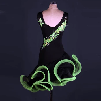 Naujas stilius lotynų šokių kostiumas seksualus vyresnysis spandex siuvinėjimas rankovių lotynų šokių suknelė moterims lotynų šokių suknelės S-4XL