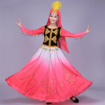 Naujas stilius Sindziango nacionalinės moterų drabužiai Rytietiškų Šokių Kostiumai Etape suknelė spalvinga veiklos dėvėti Kinijos šokio kostiumai