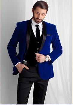 Naujas Sukurta Royal Blue Velvet Jaunikis Tuxedos groommens kostiumai/Rąstinio Vieną mygtuką Jaunikis vestuvių kostiumai mens/man vestuves s