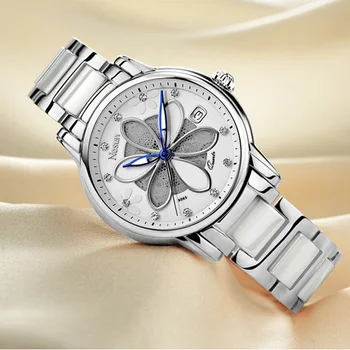 Naujas Šveicarija Nesun Moterų Laikrodžiai Prabangos Prekės Kvarco Žiūrėti Moterų Šešių lapų, žolės dizaino Laikrodis, Deimantai, Laikrodžiai N9065-4